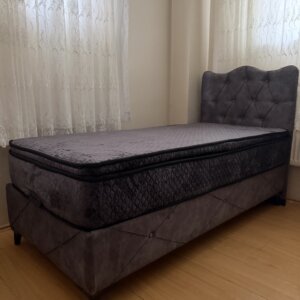 Tek Kişilik Koyu Grı Baza Yatak Başlık Seti