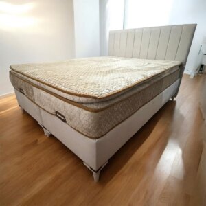 Çift Kişilik Krem Piyano Modeli Baza Başlık Yatak Seti