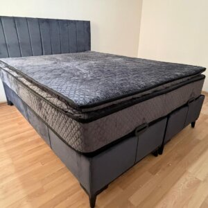 Çift Kişilik Koyu Gri Baza Başlık Yatak Seti