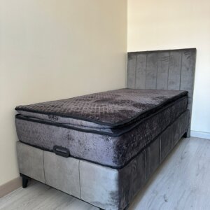 Tek Kişilik Açık Gri Baza Başlık Yatak Seti