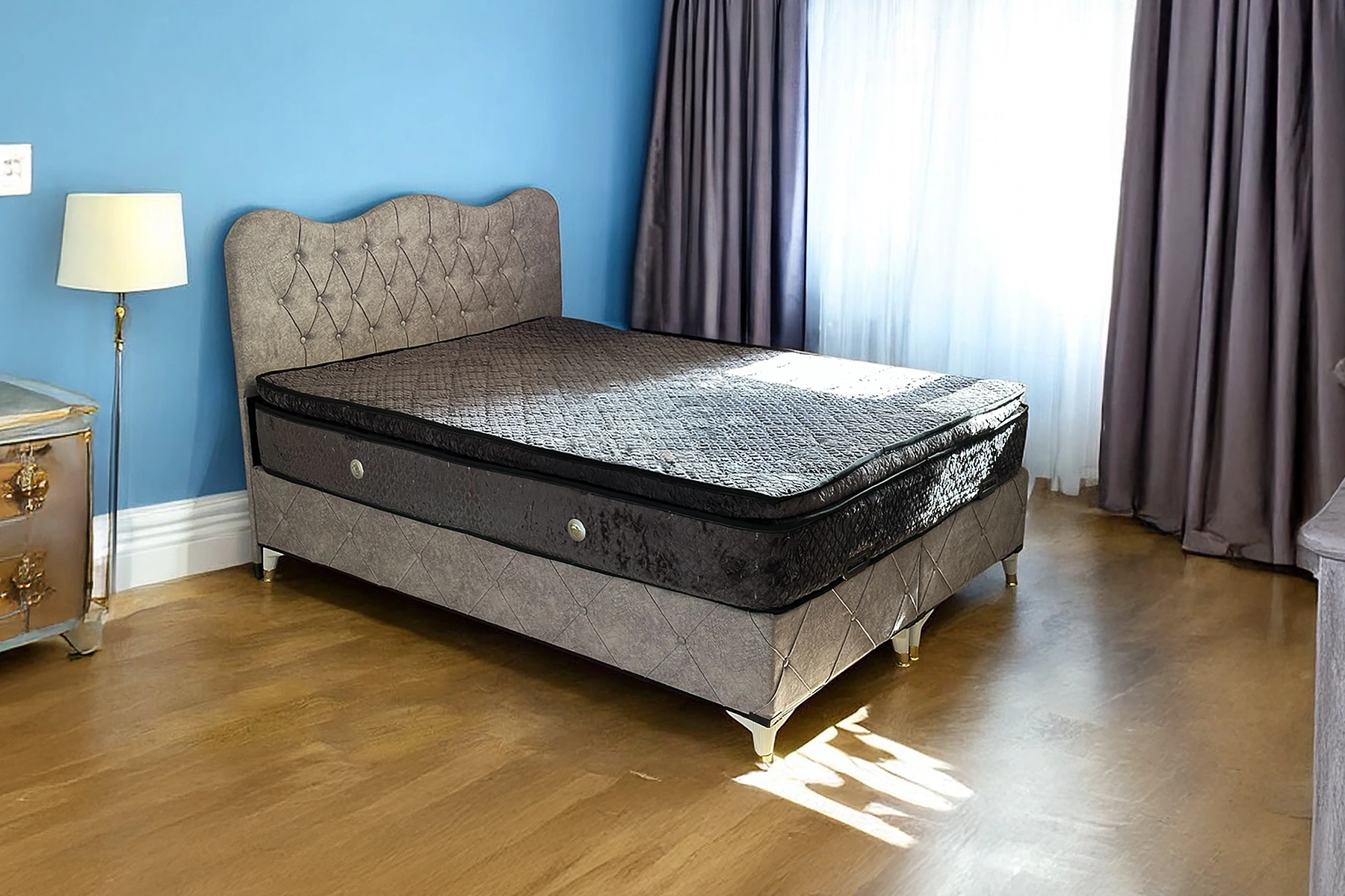 Prenses Gri Baza Tavşan Tüyü Yatak Seti